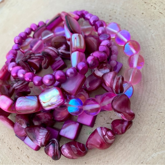 Genuine Pink Purple Freshwater Pearl & Mother Of Pearl Shell Bead Bracelets - Picture 7 of 14